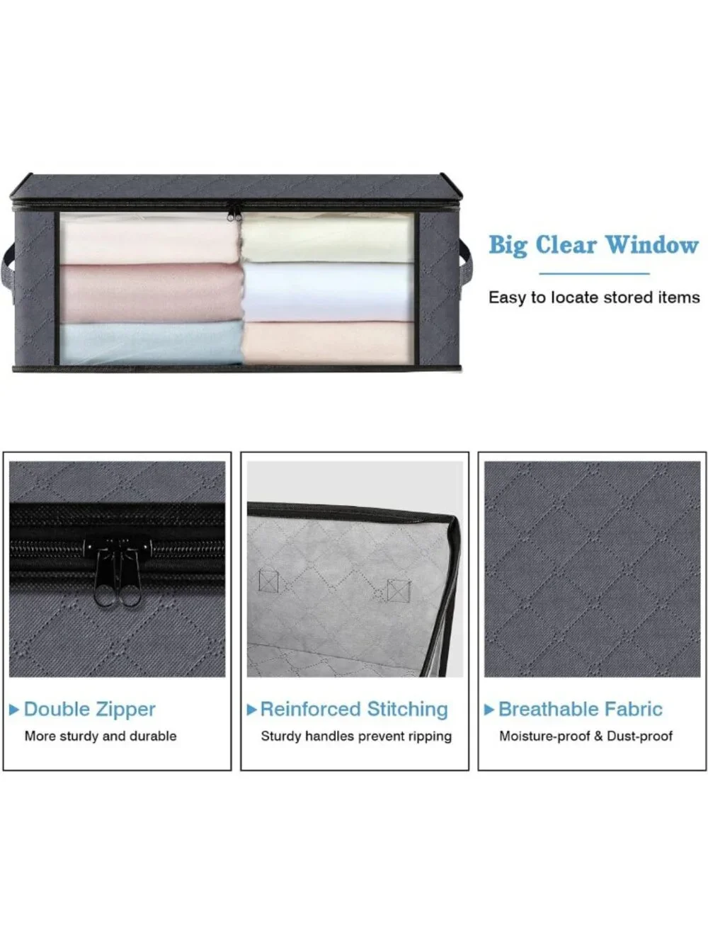 10-Pack Gray Clothes Organizer Storage Bags - 35L Space-Saving Bins for Home